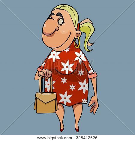Cartoon Happy Woman With Handbag In Hand