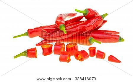 Close Up Red Hot Chili Spur Pepper At White Background