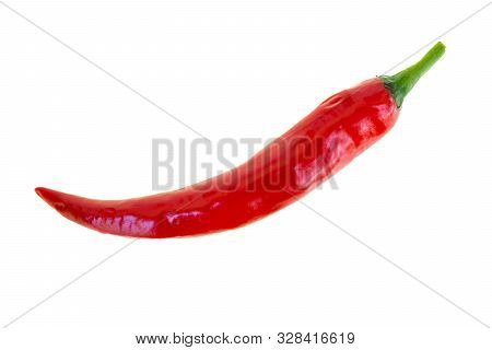 Close Up Red Hot Chili Spur Pepper At White Background