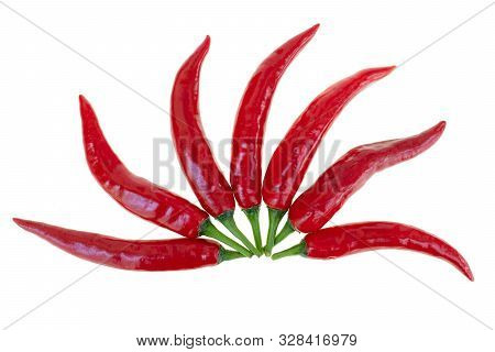 Close Up Red Hot Chili Spur Pepper At White Background