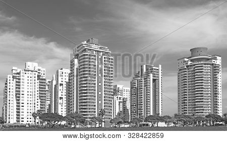 Holon - Israeli Desert City. Building Yard Of Housing Construction Of Houses In A New Area Of The Ci