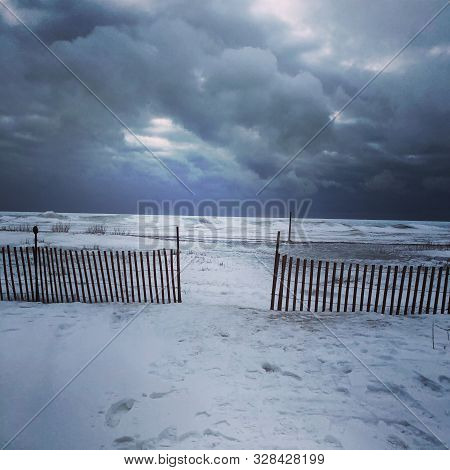 Wasaga Beach Waters Frozen In Winter Time