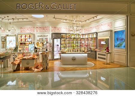 SHENZHEN, CHINA - CIRCA APRIL, 2019: products on display at Roger & Gallet store in Coastal City shopping mall.
