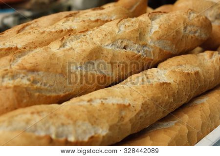 Wholemeal Bread Sticks Fresh From The Oven In A Bakery