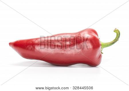 One Whole Sweet Red Bell Pepper Isolated On White Background