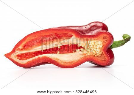 One Half Of Sweet Red Bell Pepper Isolated On White Background