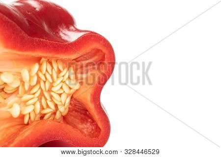 One Half Of Sweet Red Bell Pepper Isolated On White Background