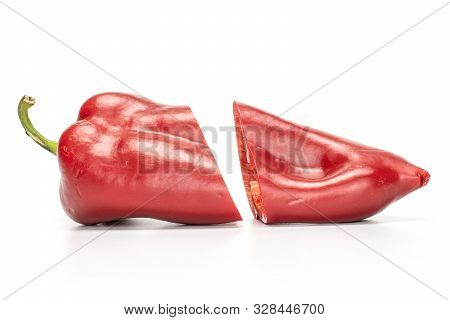 Group Of Two Halves Of Sweet Red Bell Pepper Isolated On White Background