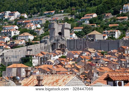 Croatia: Walls Of Dubrovnik With Sight On Minceta Tower From The Seaside Wall. It Is The Most Promin