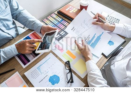 Group Of Business Casual Team Conference On Meeting Presentation To Planning Investment Project Work