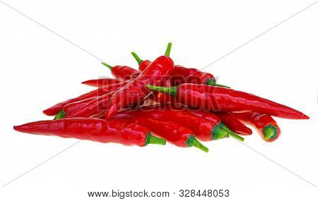 Close Up Red Hot Chili Spur Pepper At White Background