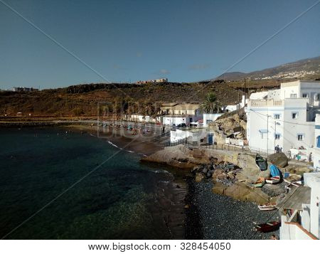 EL PUERTITO/  TENERIFE- 12th October 2019: The bay at el puertito in the south of Tenerife, is famous for its clear blue waters, and is a favourite for swimming and snorkeling.