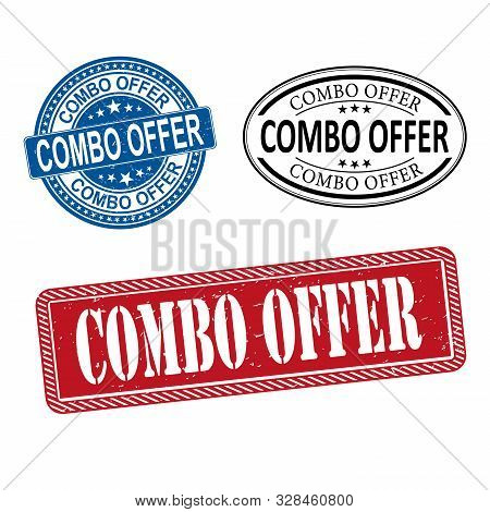 Combo Offer Rubber Stamp Label Set On White Background
