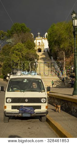 San Cristobal De Las Casas, Chiapas, Mexico - March 2nd, 2018: Classic Westfalia T3 Parked In Front 