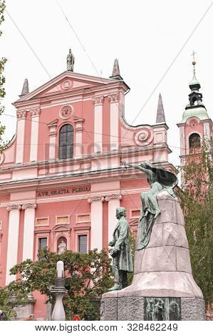 Architecture Of Slovenia. Historic Streets During The Day. Travel Photo. Free Space For Text.