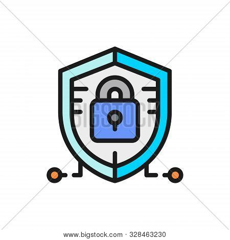 Antivirus, Data Protection, Cyber Security Flat Color Line Icon.