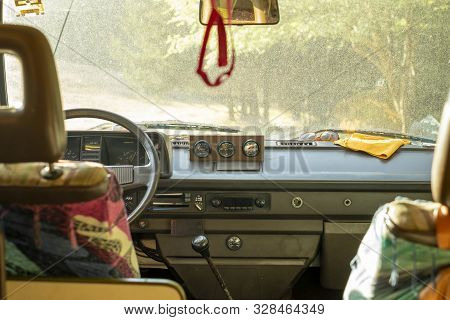 Encuentro Park, Chiapas, Mexico - Mar 23rd , 2018: Inside The Vintage Volkswagen T3 Camper Van