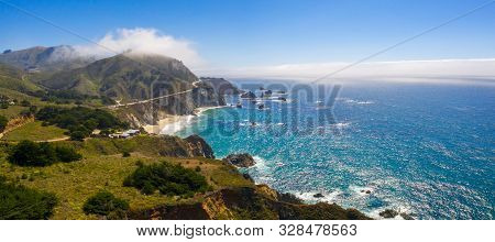 Magical Aerial View Of The Route 101 By The Californian Pacific Coast On The Way From Los Angeles To