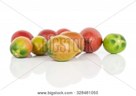 Group Of Nine Whole Fresh Tomato De Barao Isolated On White Background