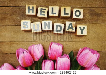 Hellow Sunday Alphabet Letters On Wooden Background