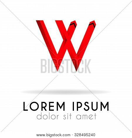 Ribbon Logo In Dark Red Gradation With Vv Letter. Can Also Be Used For Company Logos, Websites, Orga