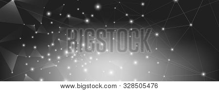 Data Tech Concept. Gray Science Visualization. Black Futuristic Illustration. Dark Polygonal Banner.