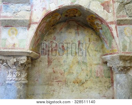 Demre, Turkey - July 2, 2019: Ancient Frescoes In The St. Nicholas Byzantine Greek Church In Demre, 