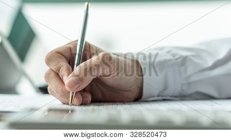 Paperwork Document, Claim Form With Business Applicant Or Administrative Person Filling In Company A
