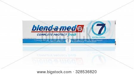 Chisinau, Moldova - October 19, 2019. Blend-a-med Toothpaste,  Extra Fresh,  Made By Procter & Gambl