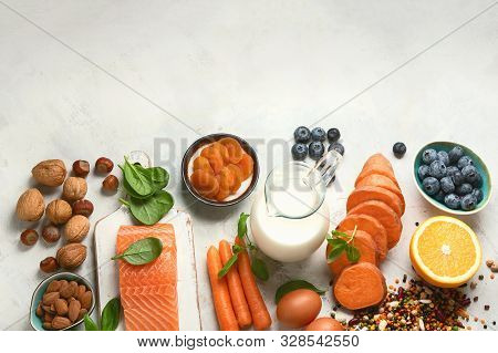 Food For Eyes Health. Foods That Contain Vitamins, Nutrients, Minerals And  Antioxidants.