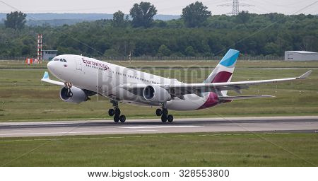 Airplane Takes Off From Dusseldorf Airport