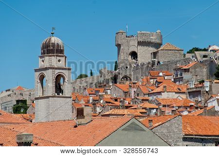 Croatia: Walls And Roofs Of Dubrovnik With Sight On Minceta Tower (in The Distance) And Dubrovniks C