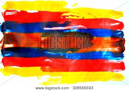 Photograph Of An Abstract Pattern. Color Streaks. Drawn In Gouache