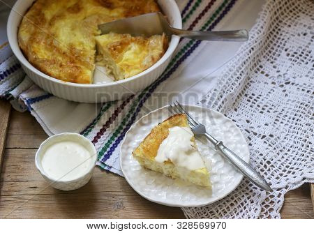 Banitsa, A Traditional Bulgarian Or Balkan Filo Pastry Pie Stuffed With Feta Cheese, Sour Milk And E