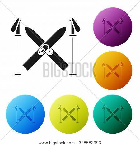 Black Ski And Sticks Icon Isolated On White Background. Extreme Sport. Skiing Equipment. Winter Spor