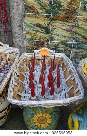 Vietri Sul Mare, Italy - 12 October 2019 Ceramic Shop In Vietri Sul Mare On Amalfi Coast, Italy To M