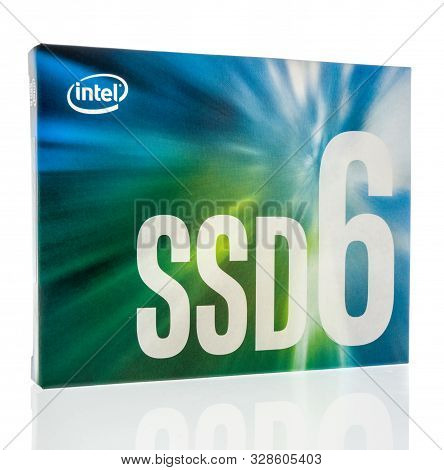 Winneconne, Wi - 4 October 2019: A Package Of Intel Ssd Solid State Hard Drive On An Isolated Backgr