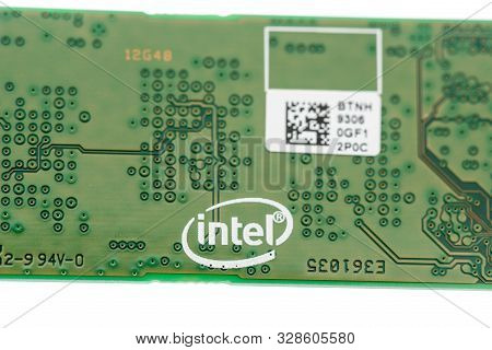 Winneconne, Wi - 4 October 2019: A Nvme Solid State Storage Device From Intel On An Isolated Backgro