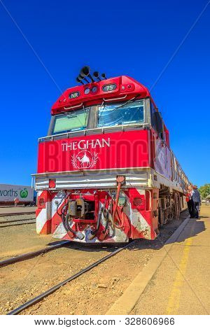 Alice Springs, Northern Territory, Australia - Aug 29, 2019: The Ghan Australian Iconic Luxury Passe