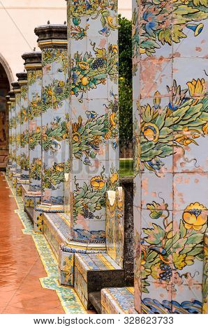 Details Of The Cloister Of Saint Claire Monastery, Naples, Italy