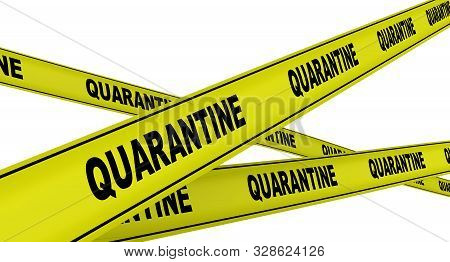 Quarantine. Yellow Warning Tapes With Black Words Quarantine. Isolated. 3d Illustration