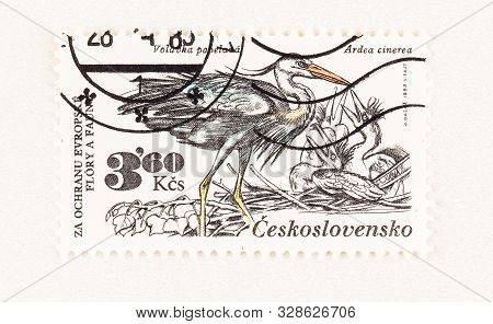 Seattle Washington - October 5, 2019: Czechoslovakia Postage Stamp, With Copy Space, Featuring Prote