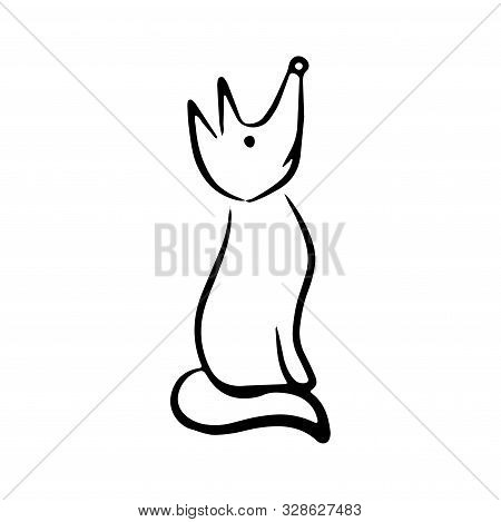 Little Fox Looking Up. Doodle Style. Vector Illustration