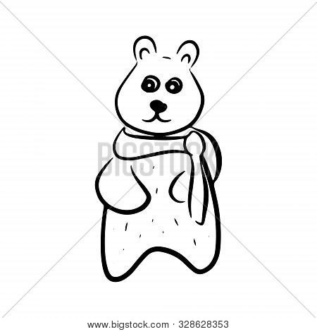 A Simple Hand-drawn Bear Stands And Look Forward. Vector Illustration