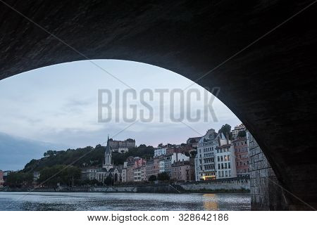 Panorama Of Saone River And The Quais De Saone Riverbank And Riverside In The City Center Of Lyon, S