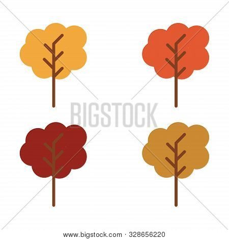 Flat Vector Set Of Autumn Trees Vector.