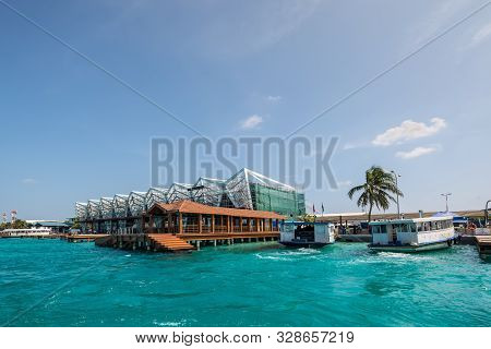 Hulhule Island, Maldives - November 18, 2017: Hulhule Port At Ibrahim Nasir International Airport, M