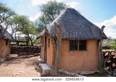 Botswana, traditional african house, Setswana culture, build in a village near Kalahari