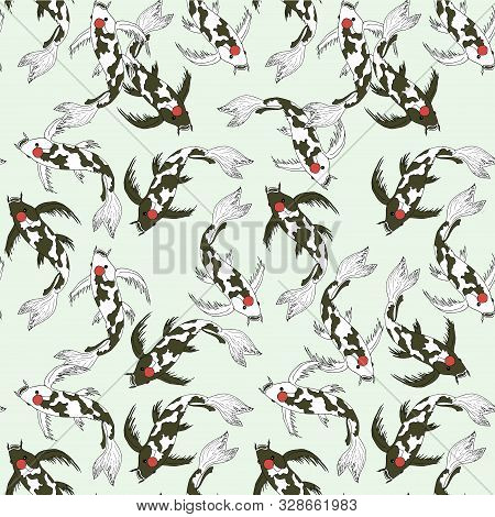 Coin Carp Seamless Pattern On Light Blue Art Design Elements Stock Vector Illustration For Web, For 