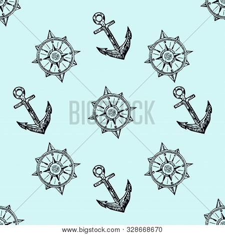 Matine Life. Doodle Seamless Pattern. Pirates Hand Drawn Textures And Background.